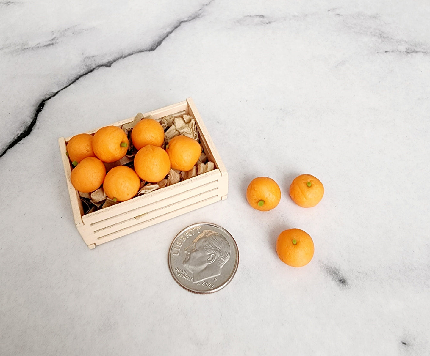 Miniature Dollhouse Fruit 10 Oranges in Wooden Crate