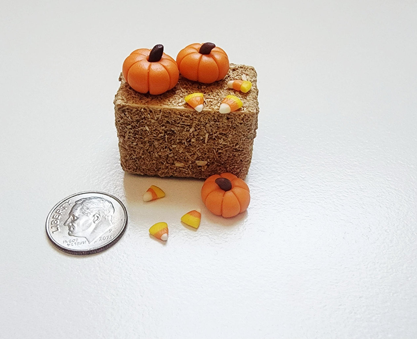 Miniature Dollhouse Pumpkins Hay Bale and Candy Corn