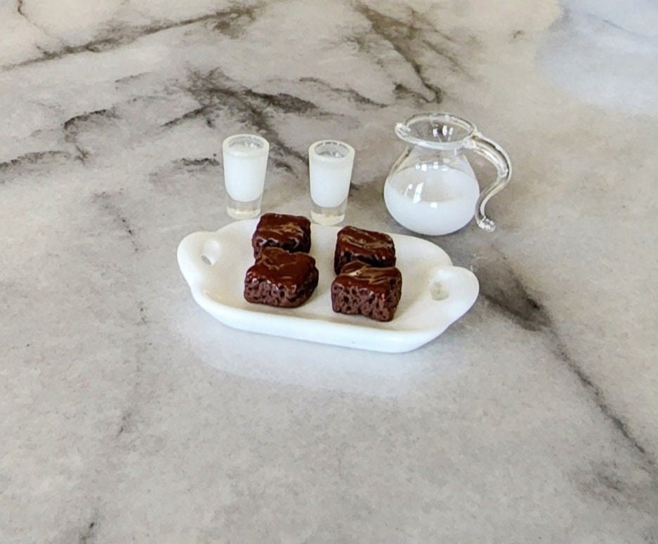 Miniature Dollhouse Milk and Brownies Platter Set
