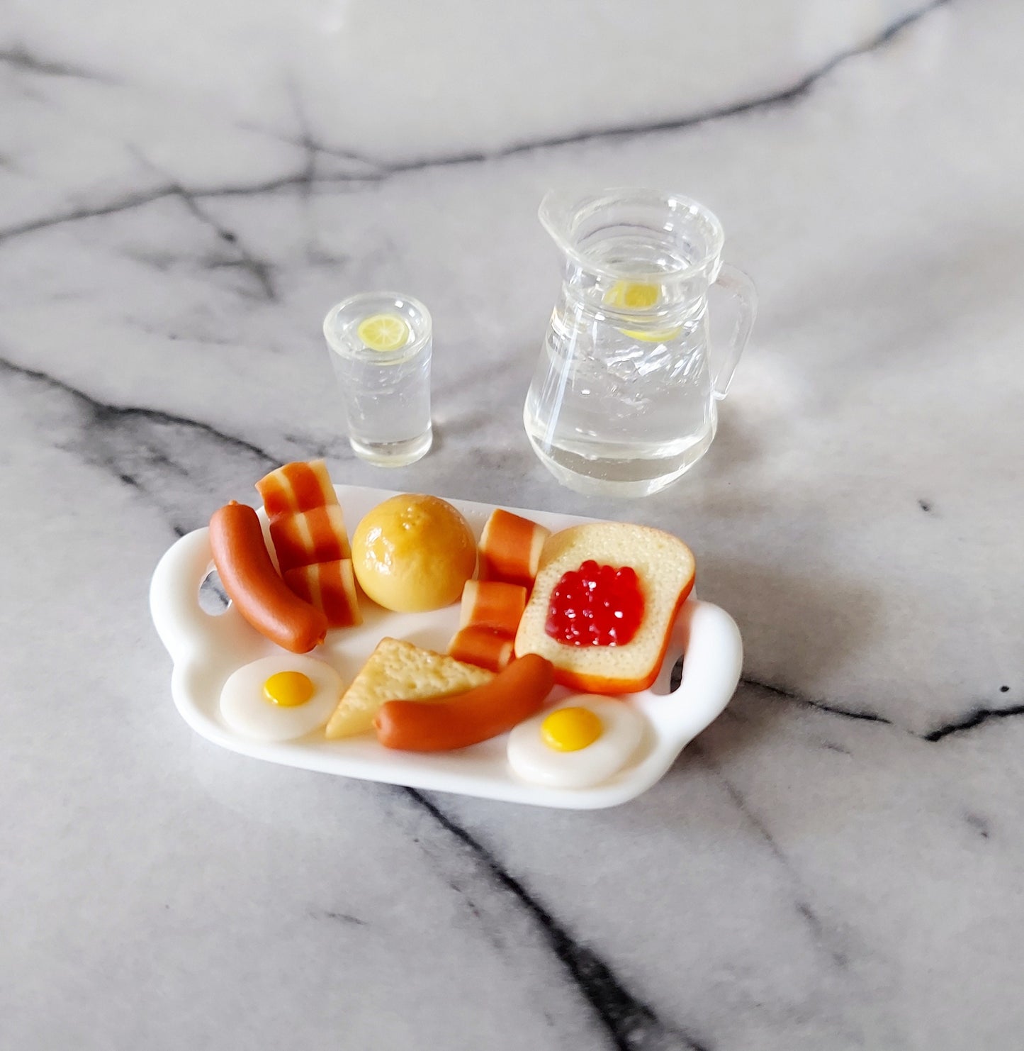 Miniature Dollhouse Food Lemon Water & Breakfast Platter Set