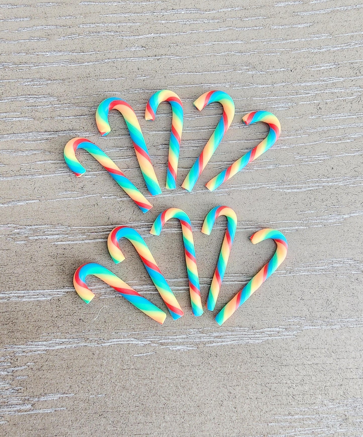 10 Miniature Polymer Clay Rainbow Candy Canes