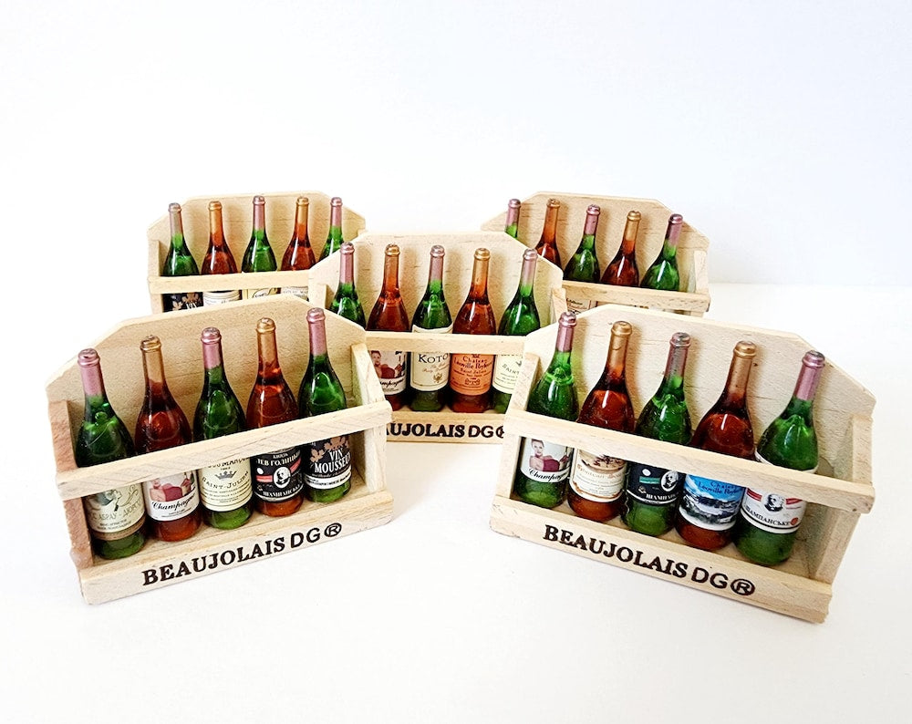 Miniature Variety Wine Bottles in Wooden Crate 1:12 Scale Lot 2