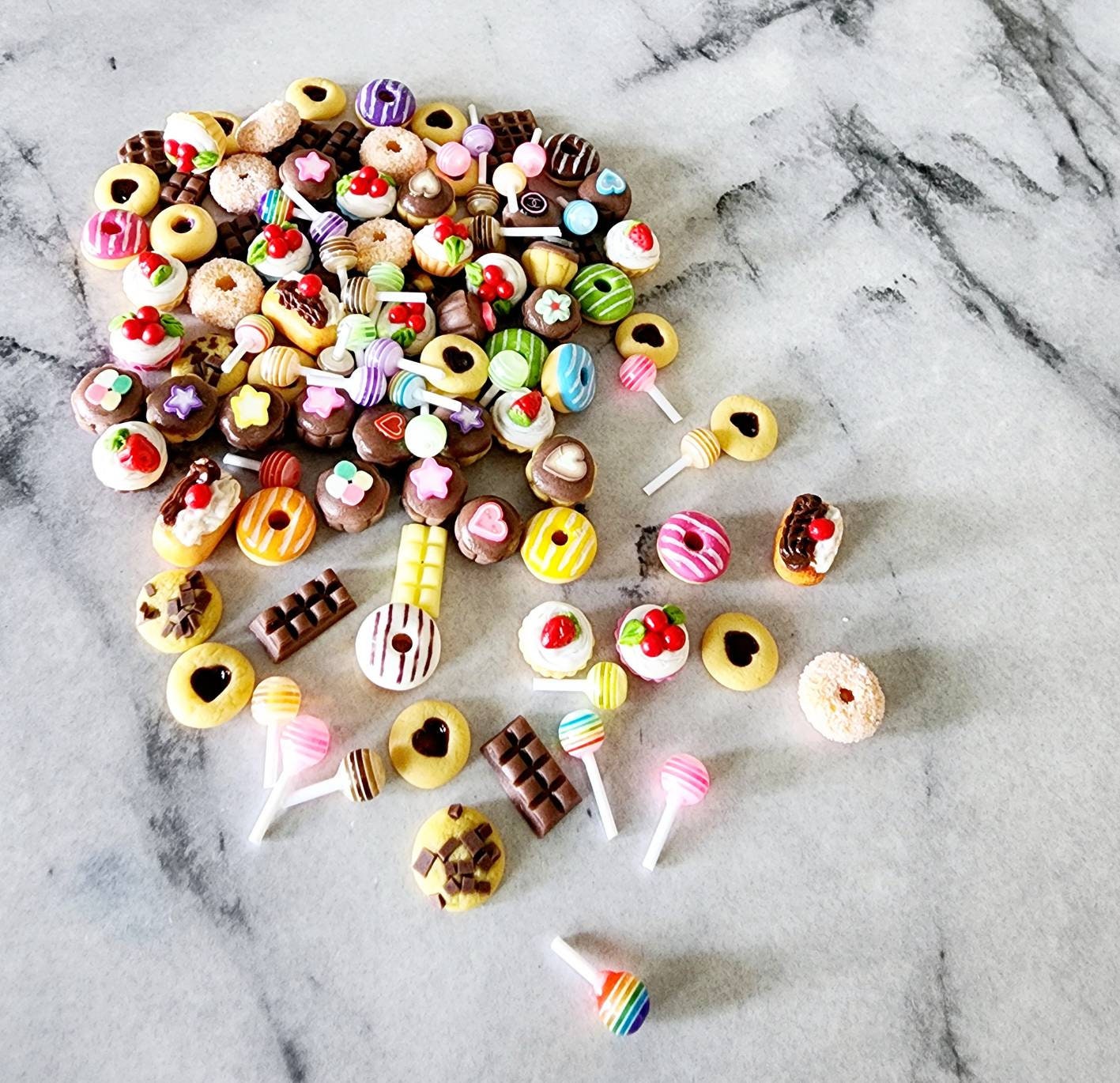 10pcs - Miniature Dollhouse Candy Cupcakes Cookies Pastries Bakery Food