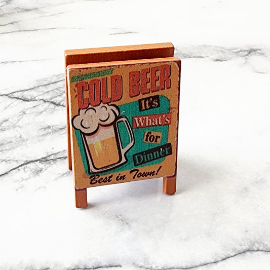 Dollhouse Miniature Wooden Cold Beer Bar Sign