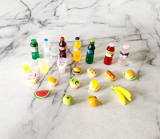 Dollhouse Miniature Assorted Food Drinks Desserts Fruit 10pcs